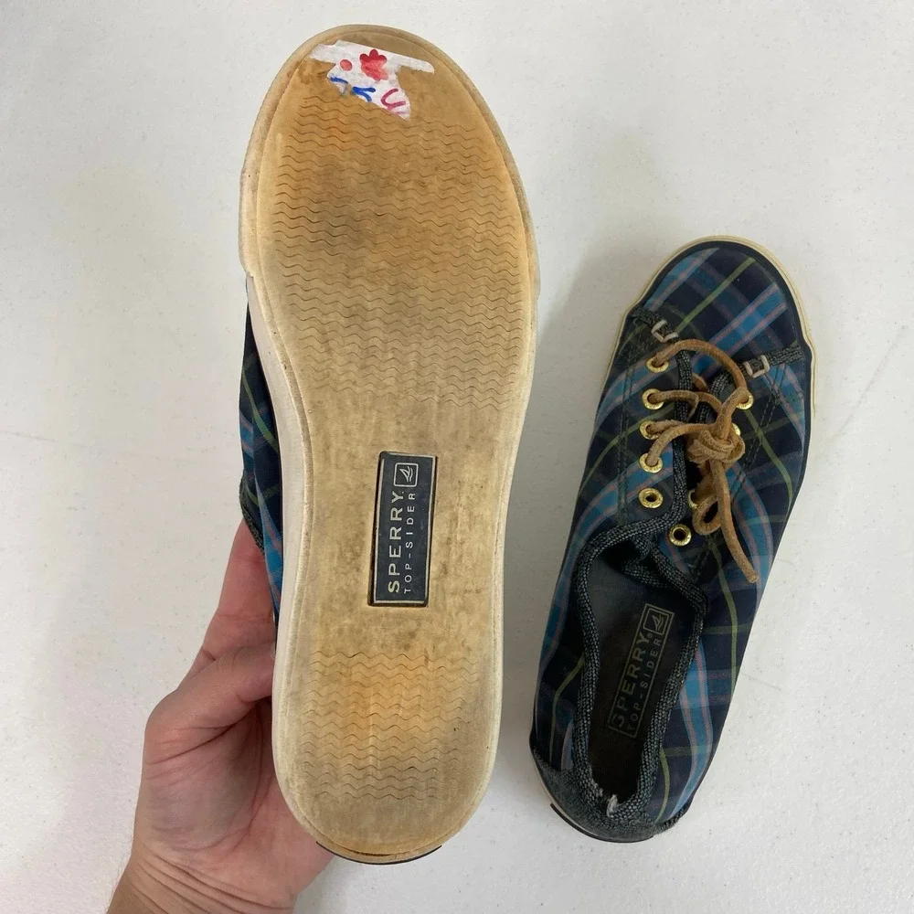 Sperry Topsider women's green blue seacost‎ ultramarin plaid lace up sneakers 6